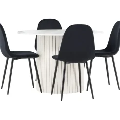 Pyöreä ruokailuryhmä Venture Home, Ø110cm valkoinen Härön-pöytä + 4 Polar-tuolia, sametti