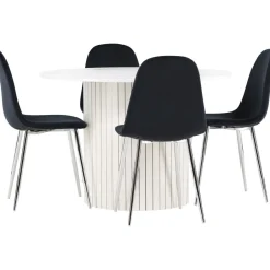 Pyöreä ruokailuryhmä Venture Home, Ø110cm valkoinen Härön-pöytä + 4 Polar-tuolia, sametti