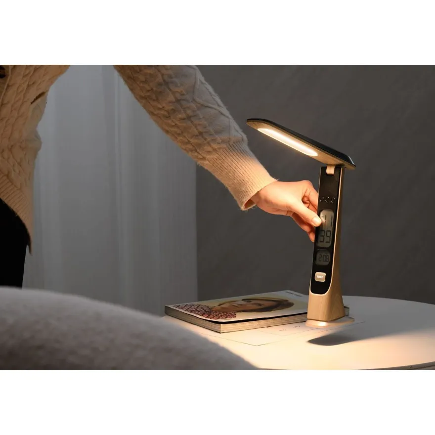 Pöytävalaisin FocusLight Smart LED ladattava, 5W, CCT, puu/musta
