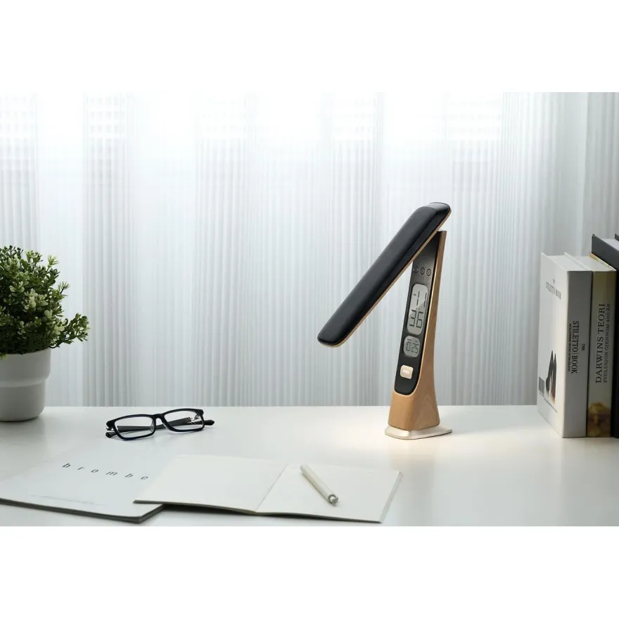 Pöytävalaisin FocusLight Smart LED ladattava, 5W, CCT, puu/musta