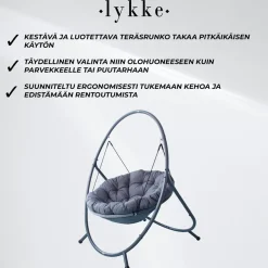 Riipputuoli Lykke Comfort, sis. pehmustettu tyyny ja ripustusketju, Antrasiitti