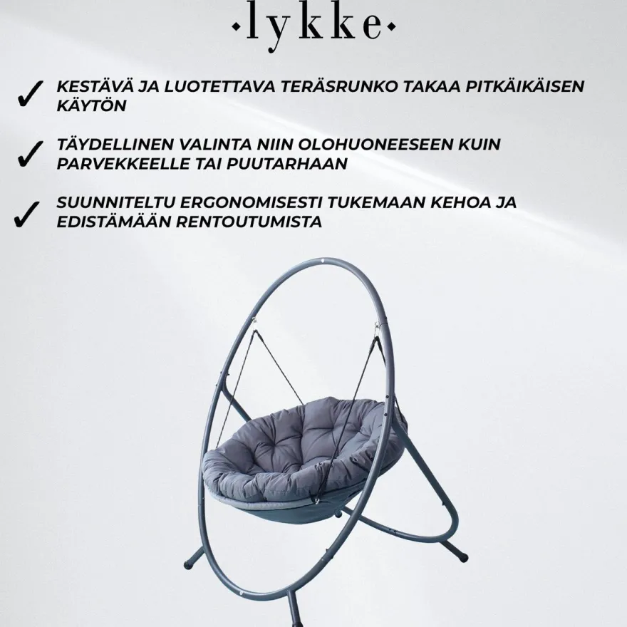 Riipputuoli Lykke Comfort, sis. pehmustettu tyyny ja ripustusketju, Antrasiitti