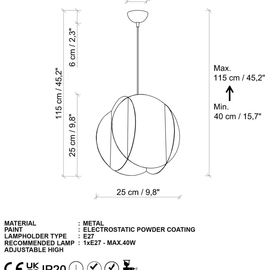 Riippuvalaisin Linento Lighting Corner, 25x25cm