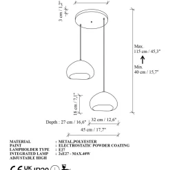 Riippuvalaisin Linento Lighting Loval 30-2-T-Luna, 2-osainen, valkoinen