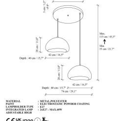 Riippuvalaisin Linento Lighting Loval 40-40-T-Nua, 2-osainen, valkoinen