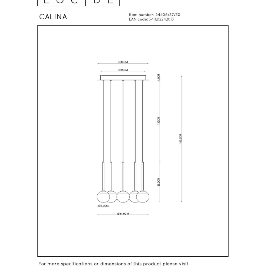 Riippuvalaisin Lucide Calina, Ø41.9cm, IP20, 7.4W, musta