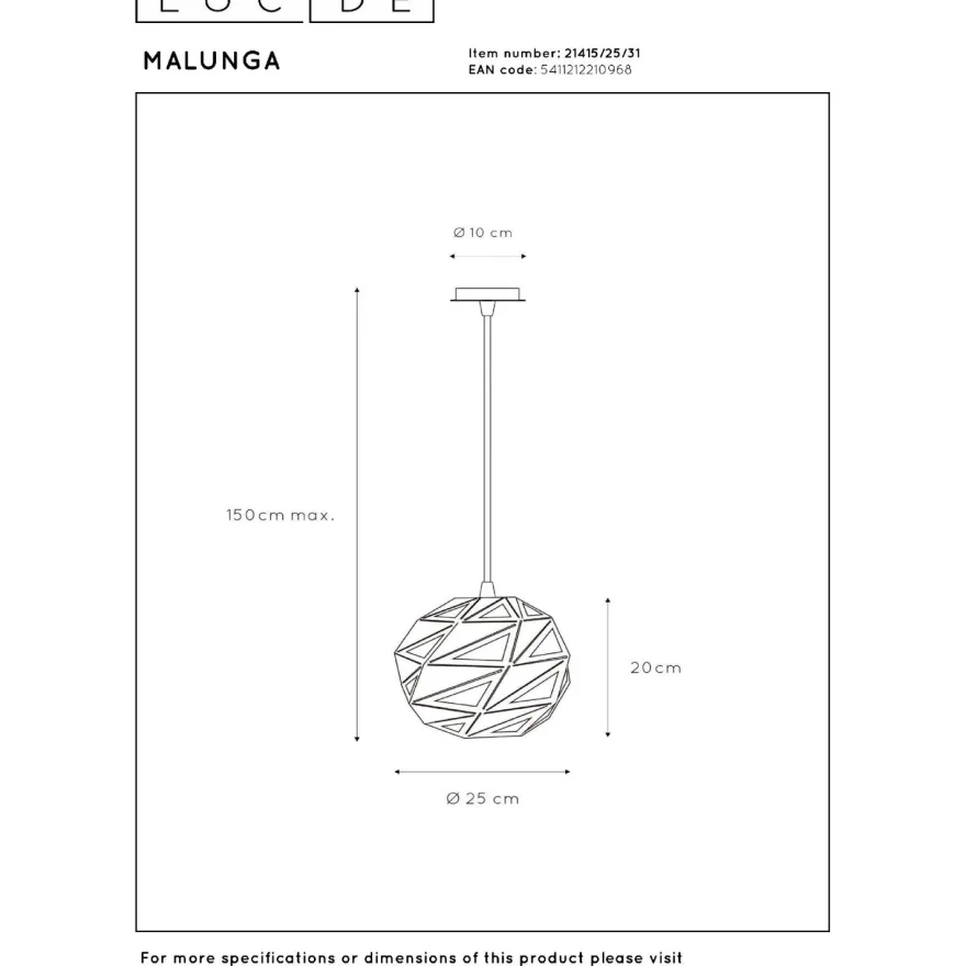Riippuvalaisin Lucide Malunga, Ø25cm, IP20, eri värejä