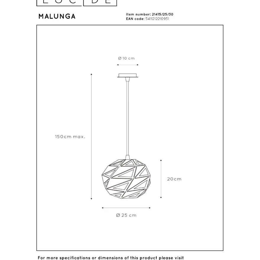 Riippuvalaisin Lucide Malunga, Ø25cm, IP20, eri värejä
