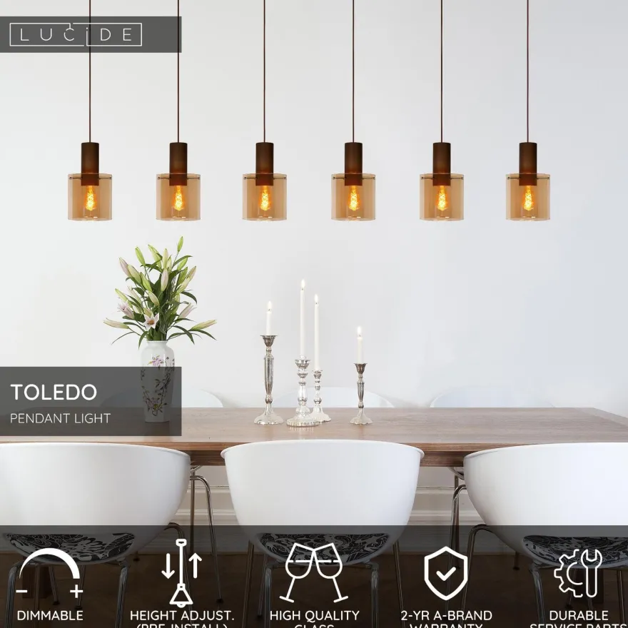 Riippuvalaisin Lucide Toledo, Ø20cm, IP20, 3 kpl, meripihka