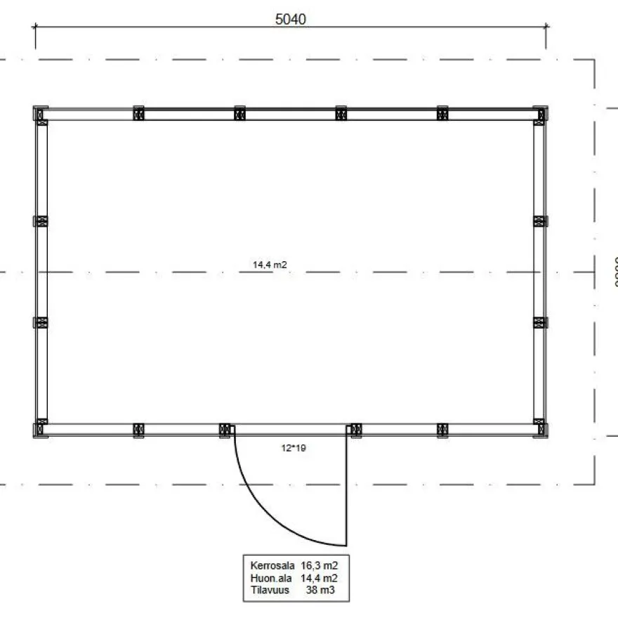 Roskakatos Aarni RK16, 5040x3236mm, 16.3m², puuvalmis