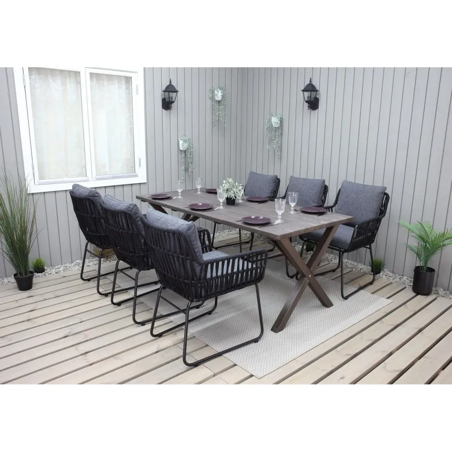 Ruokailuryhmä Baltic Garden, 190x86cm Scottsdale-pöytä + 6 Maggie-tuolia