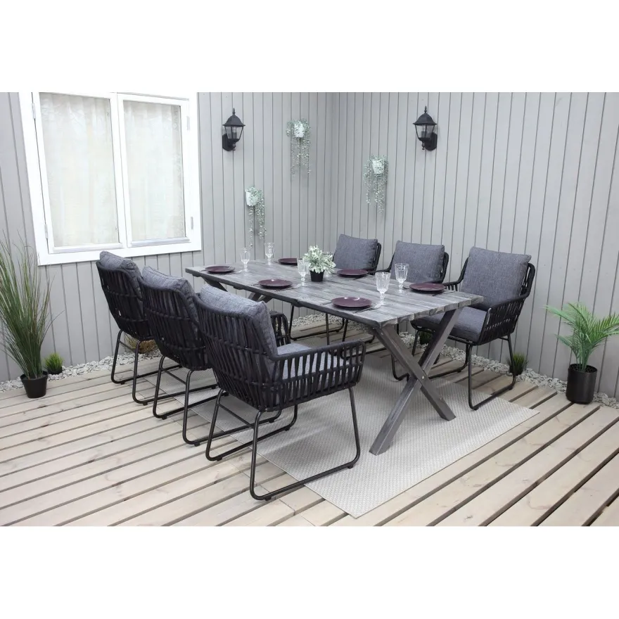 Ruokailuryhmä Baltic Garden, 190x86cm Scottsdale-pöytä + 6 Maggie-tuolia