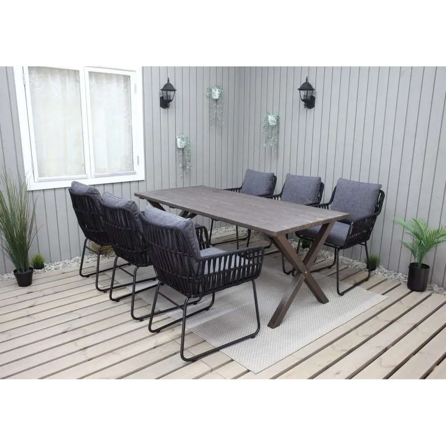 Ruokailuryhmä Baltic Garden, 190x86cm Scottsdale-pöytä + 6 Maggie-tuolia