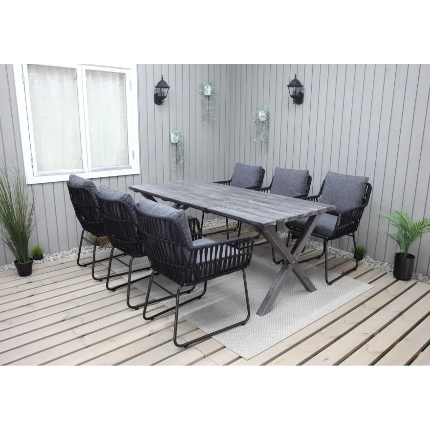 Ruokailuryhmä Baltic Garden, 190x86cm Scottsdale-pöytä + 6 Maggie-tuolia