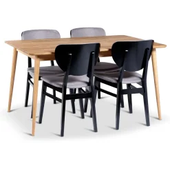Ruokailuryhmä Stenexpo 140x90cm Alborg-pöytä + 4 Borgholm-tuolia jatkettava tammi mustaksi petsattu
