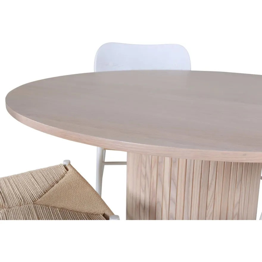 Ruokailuryhmä Venture Home, ⌀110cm beige Bianca-pöytä + 4 valkoista Polly-tuolia