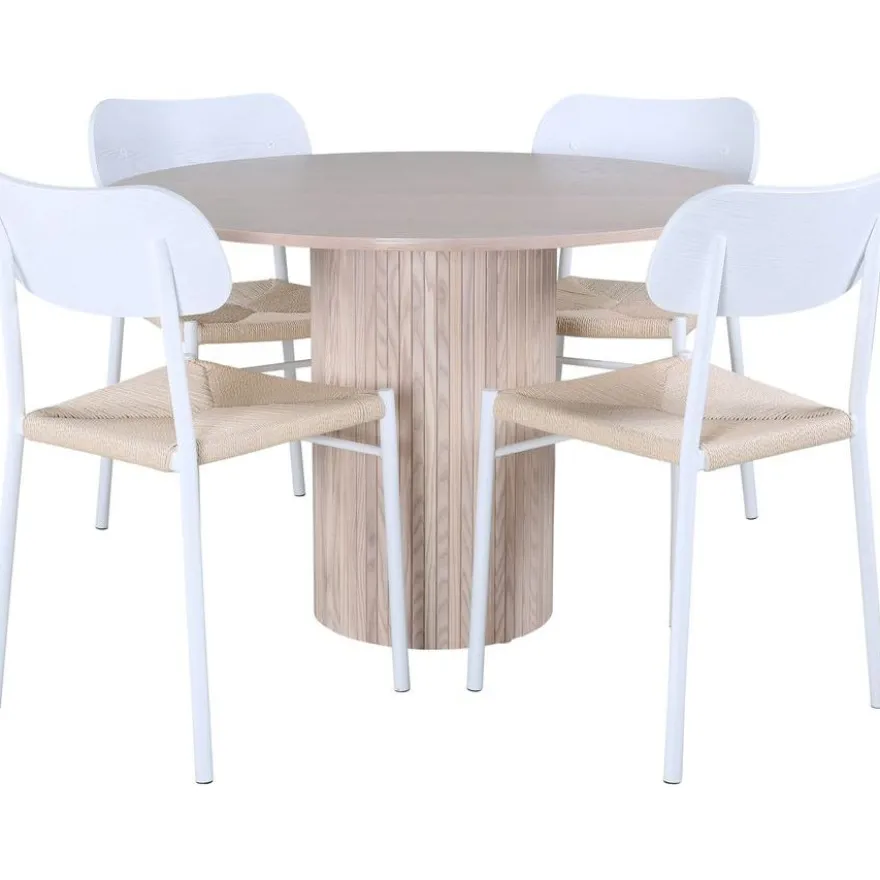Ruokailuryhmä Venture Home, ⌀110cm beige Bianca-pöytä + 4 valkoista Polly-tuolia