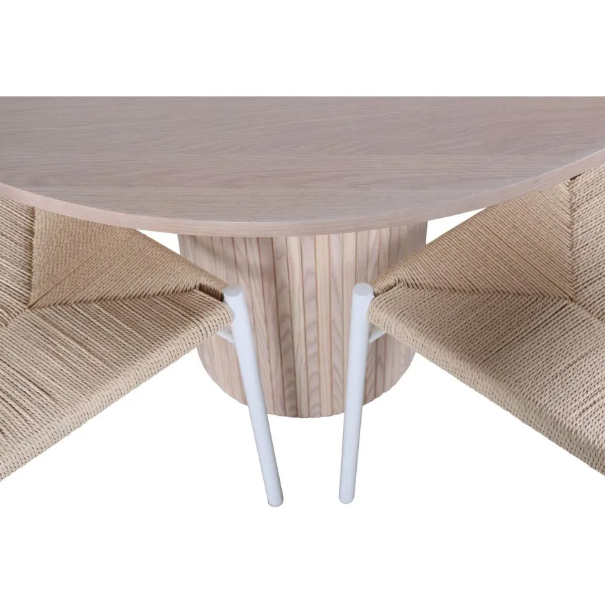 Ruokailuryhmä Venture Home, ⌀110cm beige Bianca-pöytä + 4 valkoista Polly-tuolia