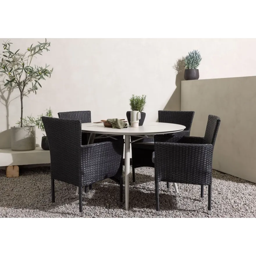 Ruokailuryhmä Venture Home, ø120cm, beige Lina-pöytä + 4 Malina-tuolia