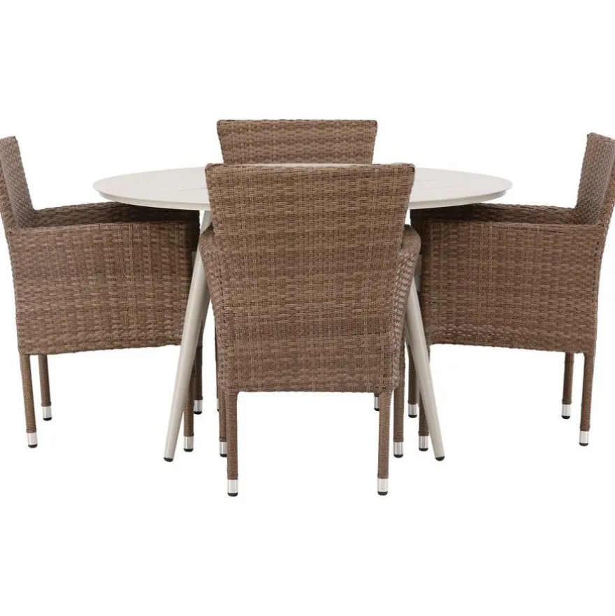 Ruokailuryhmä Venture Home, ø120cm, beige Lina-pöytä + 4 Malina-tuolia