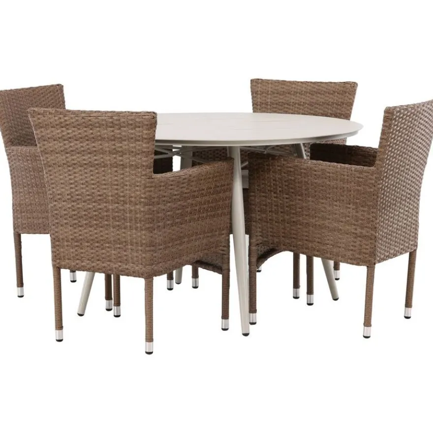 Ruokailuryhmä Venture Home, ø120cm, beige Lina-pöytä + 4 Malina-tuolia
