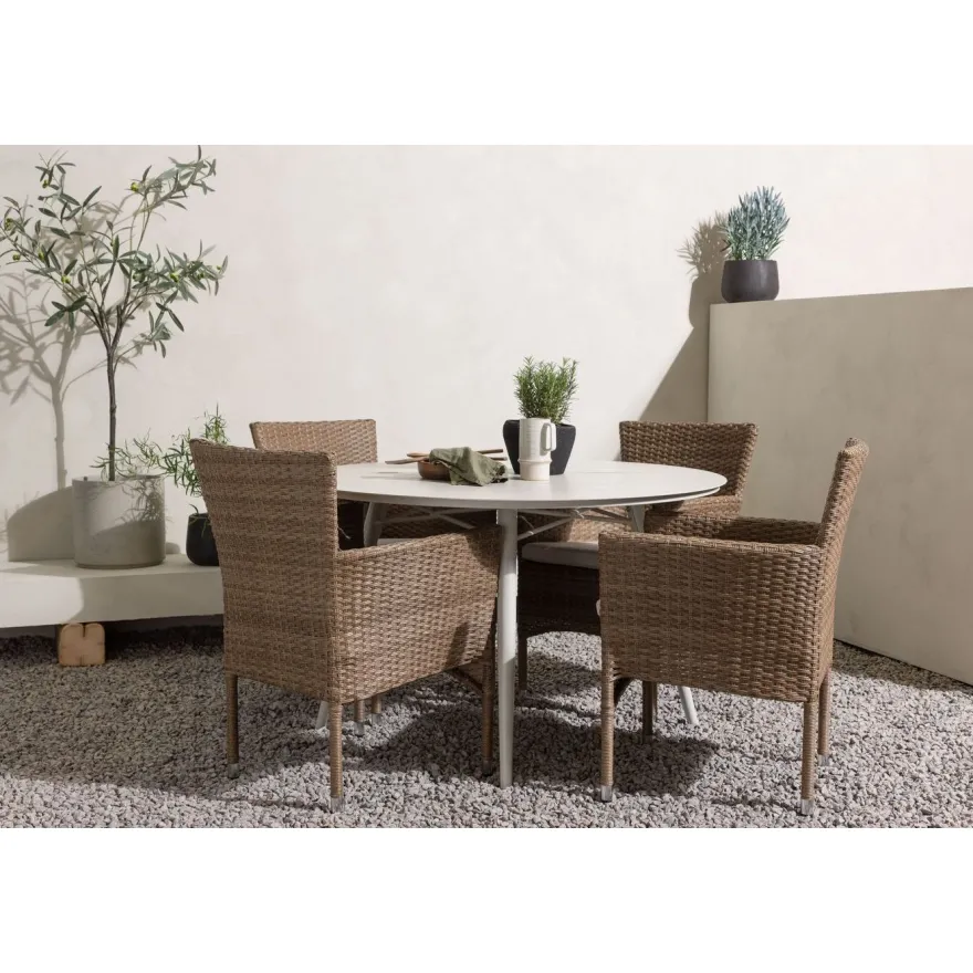 Ruokailuryhmä Venture Home, ø120cm, beige Lina-pöytä + 4 Malina-tuolia