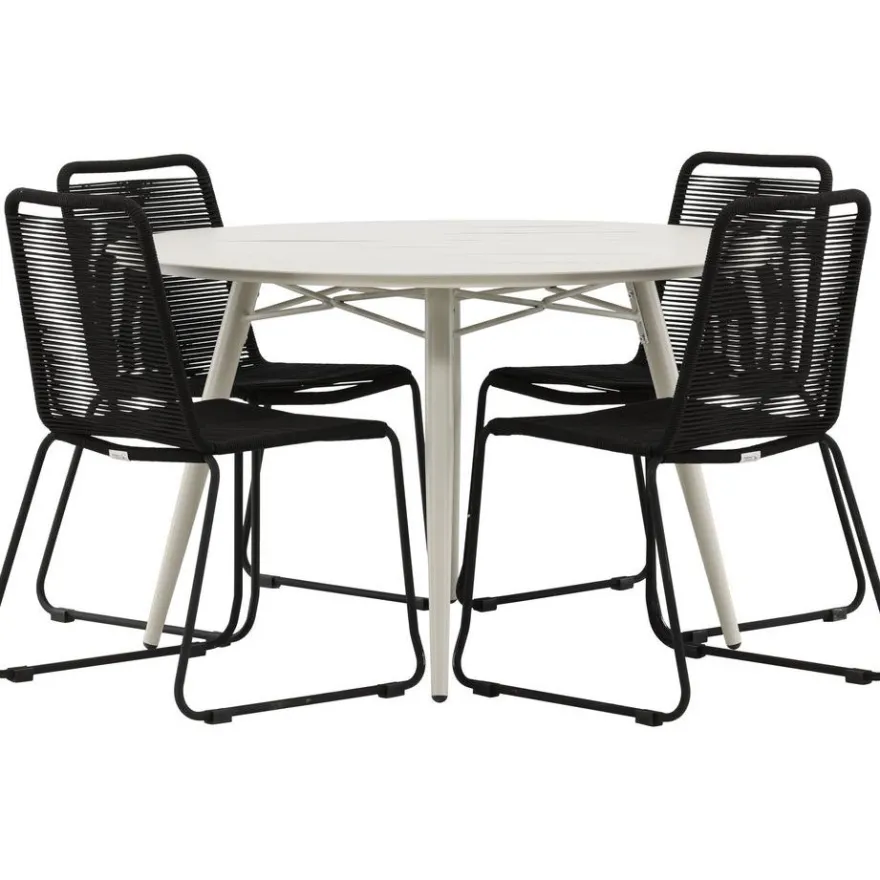 Ruokailuryhmä Venture Home, ø120cm, beige Lina-pöytä + 4 pinottavaa Lindos-tuolia