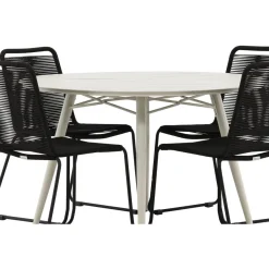 Ruokailuryhmä Venture Home, ø120cm, beige Lina-pöytä + 4 pinottavaa Lindos-tuolia