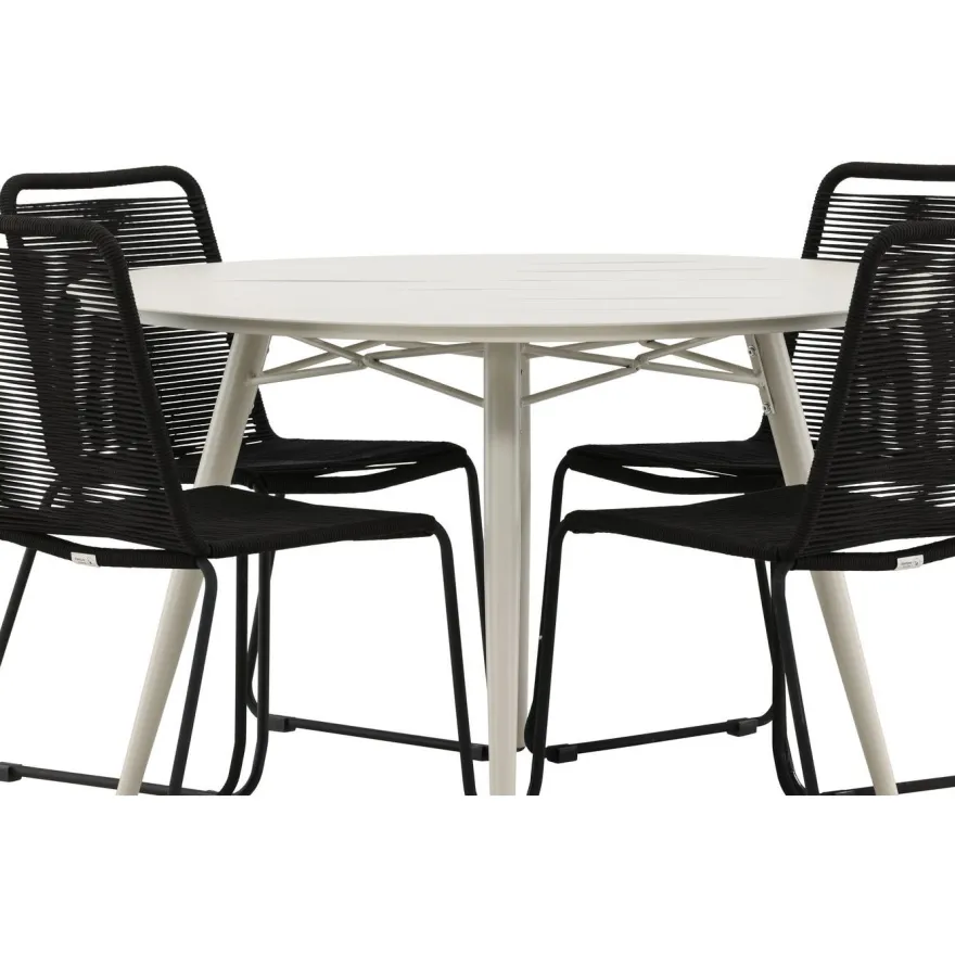 Ruokailuryhmä Venture Home, ø120cm, beige Lina-pöytä + 4 pinottavaa Lindos-tuolia