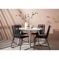 Ruokailuryhmä Venture Home, ø120cm, beige Lina-pöytä + 4 pinottavaa Lindos-tuolia