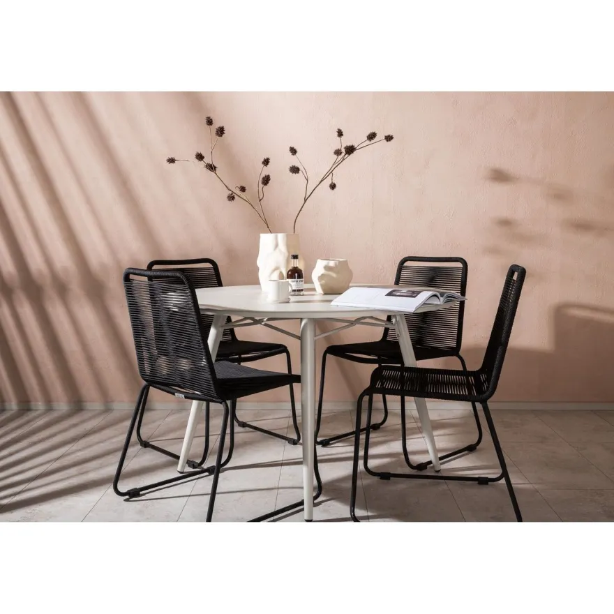 Ruokailuryhmä Venture Home, ø120cm, beige Lina-pöytä + 4 pinottavaa Lindos-tuolia