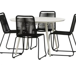 Ruokailuryhmä Venture Home, ø120cm, beige Lina-pöytä + 4 pinottavaa Lindos-tuolia