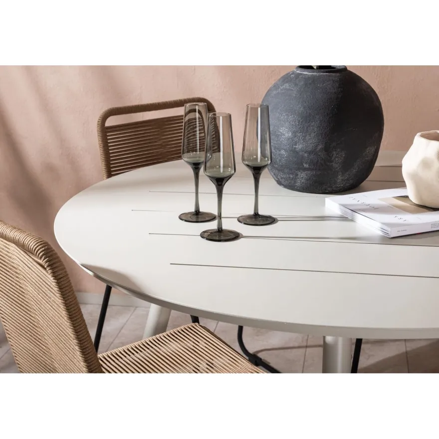 Ruokailuryhmä Venture Home, ø120cm, beige Lina-pöytä + 4 pinottavaa Lindos-tuolia