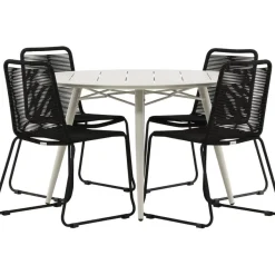 Ruokailuryhmä Venture Home, ø120cm, beige Lina-pöytä + 4 pinottavaa Lindos-tuolia