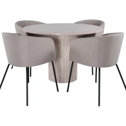 Ruokailuryhmä Venture Home, ⌀110cm Bianca-pöytä + 4 beigeä Berit-tuolia