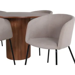 Ruokailuryhmä Venture Home, ⌀110cm Bianca-pöytä + 4 beigeä Berit-tuolia