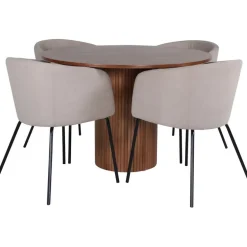 Ruokailuryhmä Venture Home, ⌀110cm Bianca-pöytä + 4 beigeä Berit-tuolia