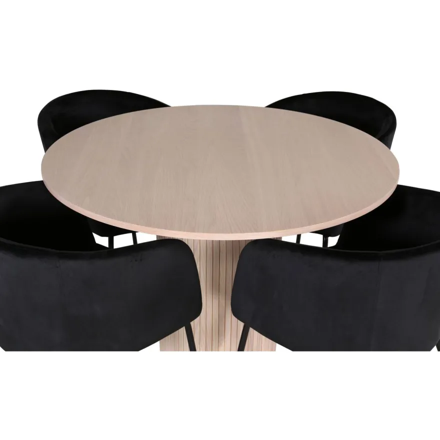 Ruokailuryhmä Venture Home, ⌀110cm Bianca-pöytä + 4 Berit-tuolia, sametti