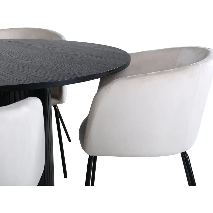 Ruokailuryhmä Venture Home, ⌀110cm Bianca-pöytä + 4 Berit-tuolia, sametti