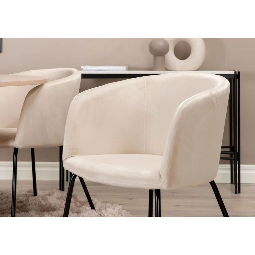 Ruokailuryhmä Venture Home, ⌀110cm Bianca-pöytä + 4 Berit-tuolia, sametti