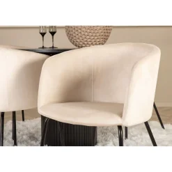 Ruokailuryhmä Venture Home, ⌀110cm Bianca-pöytä + 4 Berit-tuolia, sametti