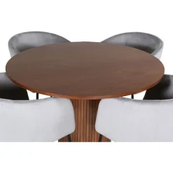 Ruokailuryhmä Venture Home, ⌀110cm Bianca-pöytä + 4 Berit-tuolia, sametti