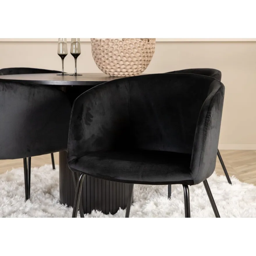 Ruokailuryhmä Venture Home, ⌀110cm Bianca-pöytä + 4 Berit-tuolia, sametti