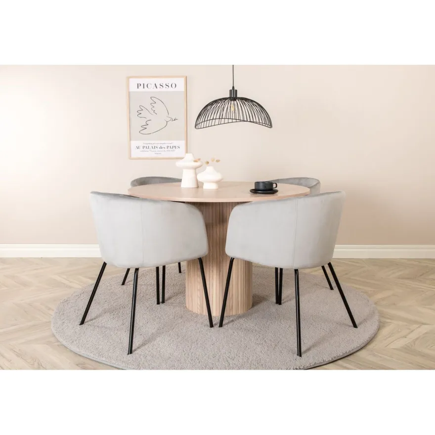 Ruokailuryhmä Venture Home, ⌀110cm Bianca-pöytä + 4 Berit-tuolia, sametti