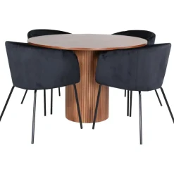 Ruokailuryhmä Venture Home, ⌀110cm Bianca-pöytä + 4 Berit-tuolia, sametti