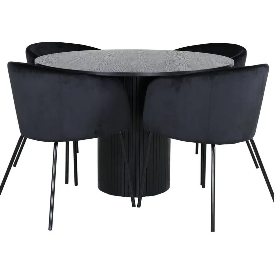 Ruokailuryhmä Venture Home, ⌀110cm Bianca-pöytä + 4 Berit-tuolia, sametti
