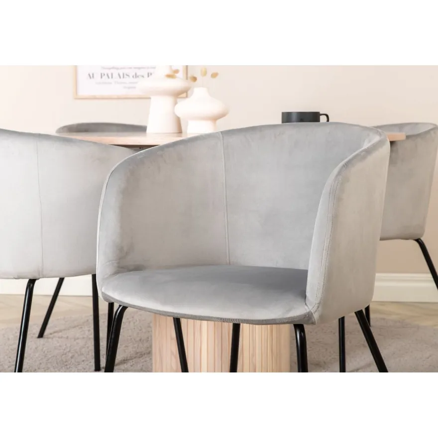Ruokailuryhmä Venture Home, ⌀110cm Bianca-pöytä + 4 Berit-tuolia, sametti