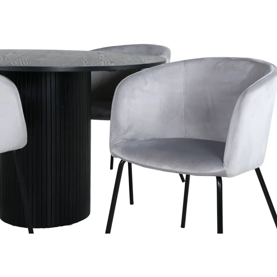 Ruokailuryhmä Venture Home, ⌀110cm Bianca-pöytä + 4 Berit-tuolia, sametti