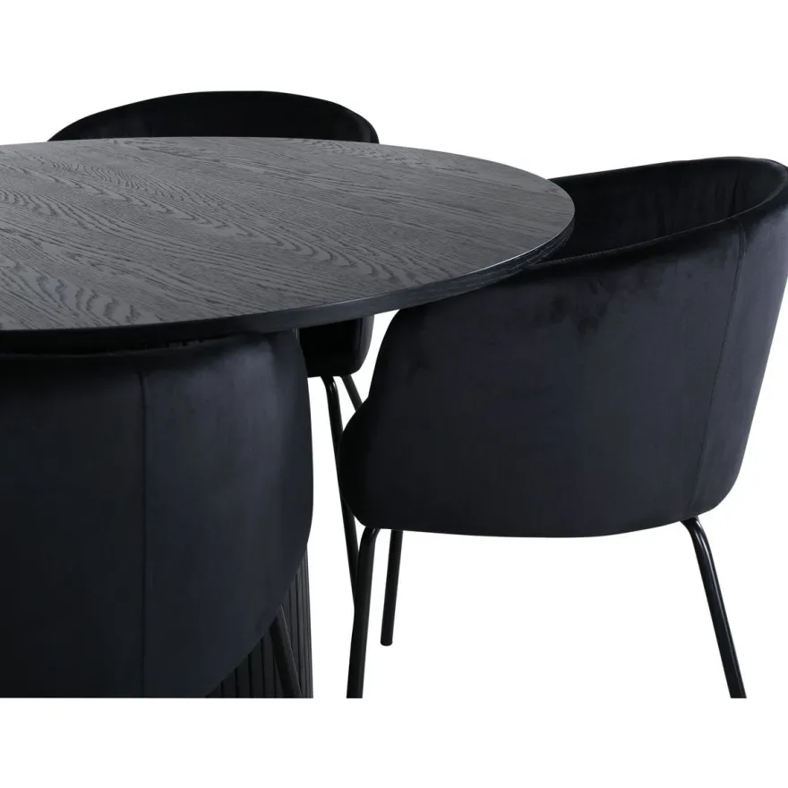 Ruokailuryhmä Venture Home, ⌀110cm Bianca-pöytä + 4 Berit-tuolia, sametti