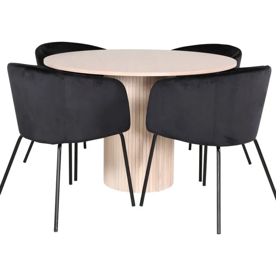 Ruokailuryhmä Venture Home, ⌀110cm Bianca-pöytä + 4 Berit-tuolia, sametti